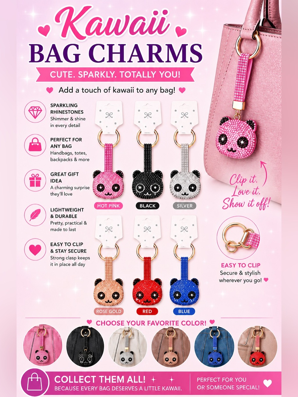 Kawaii Sparkling Panda Bag Charm